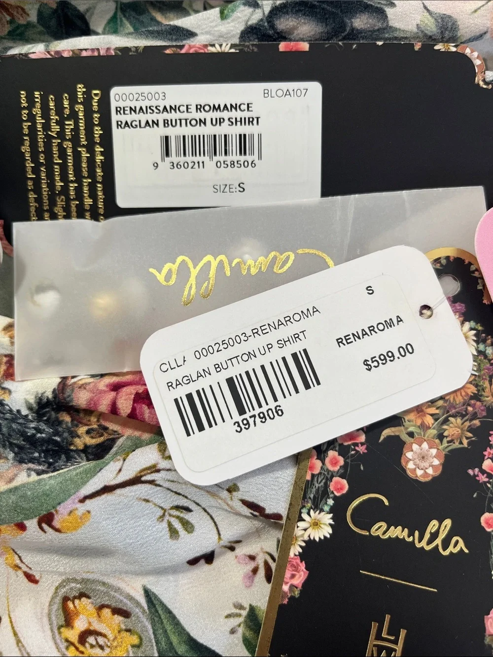 Camilla NWT Renaissance Romance ragland button silk shirt high neck jewels Small - Picture 5 of 16